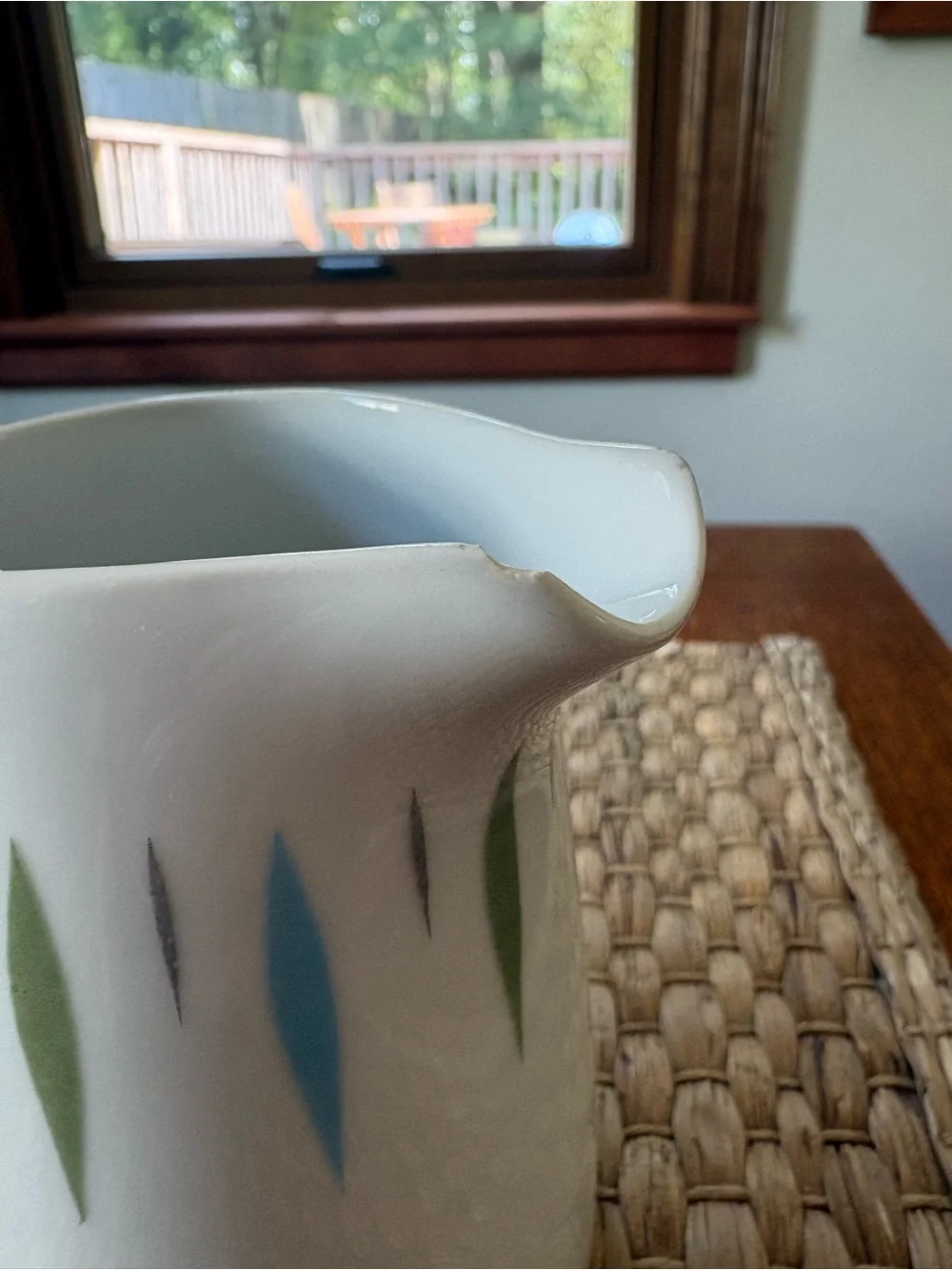 Mid-Century Style White Ceramic Creamer with Blue & Green Accents